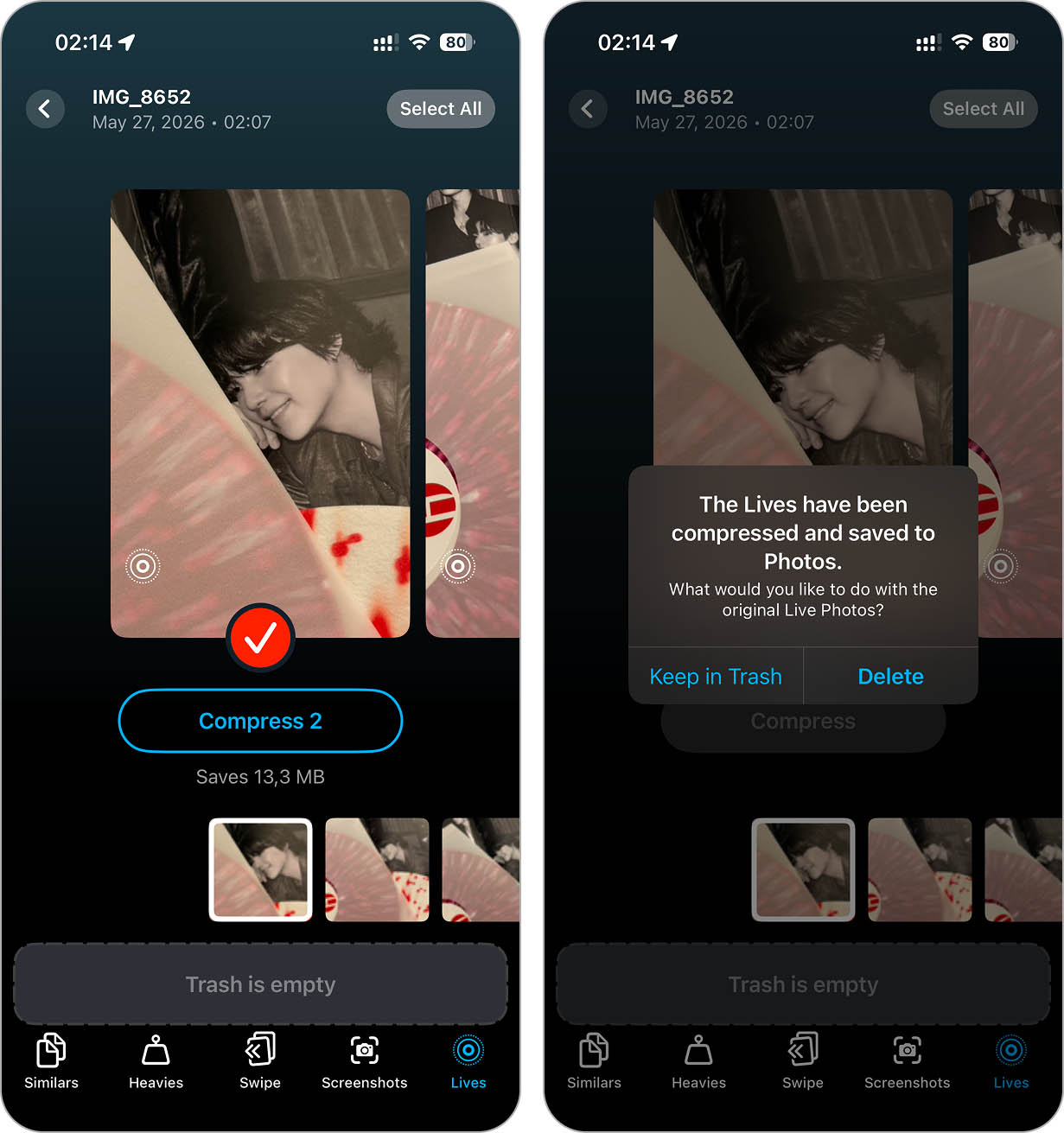 Convert Live Photos to still images in Clever Cleaner