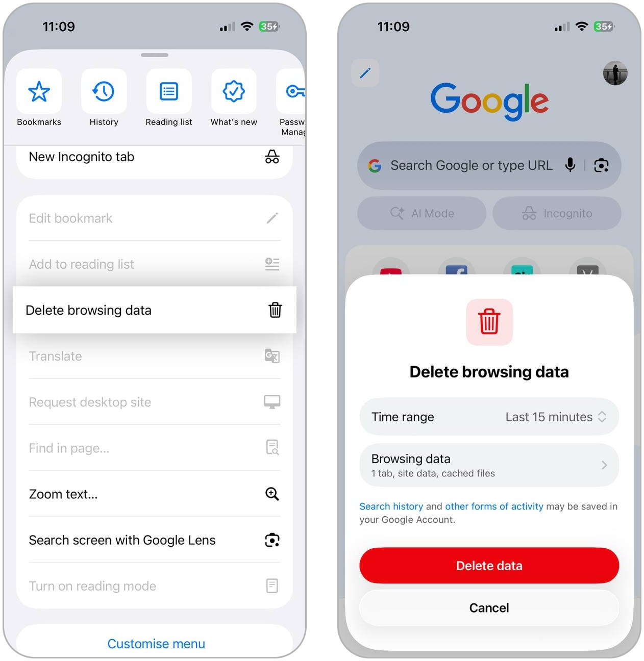 Clear Chrome cache and browsing data.
