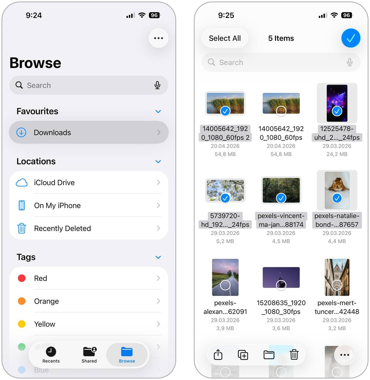 Delete files from the Files app.