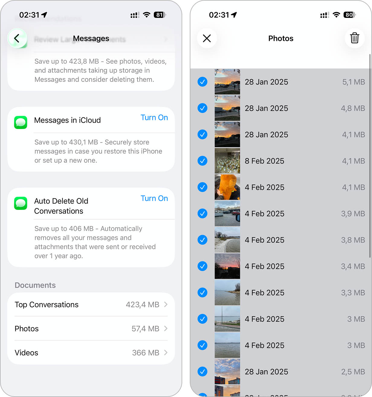 Delete large Messages attachments.
