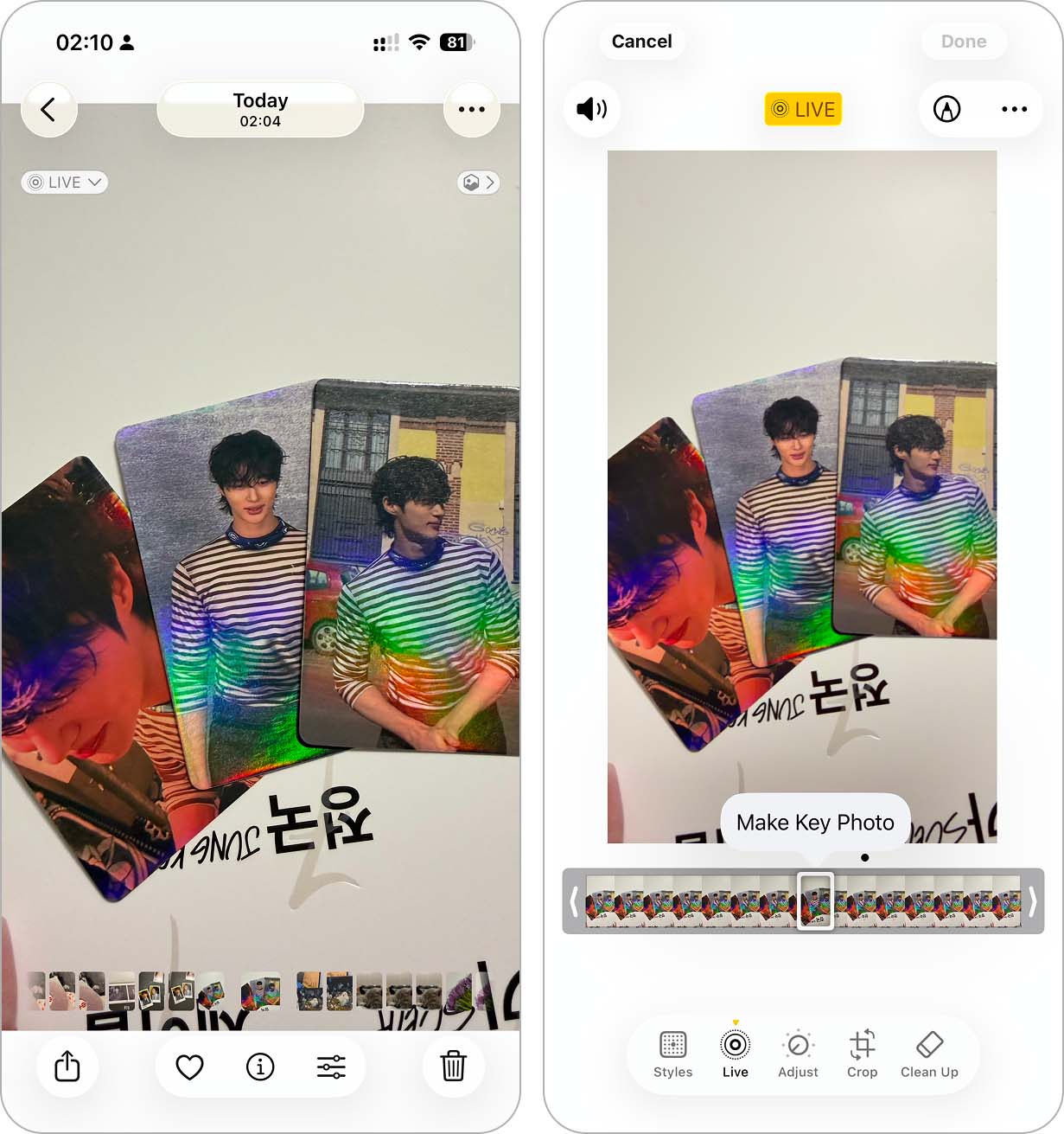 Turn Live Photo into still image in Photos app