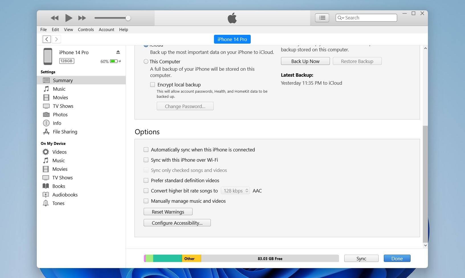 Check iPhone storage on Windows