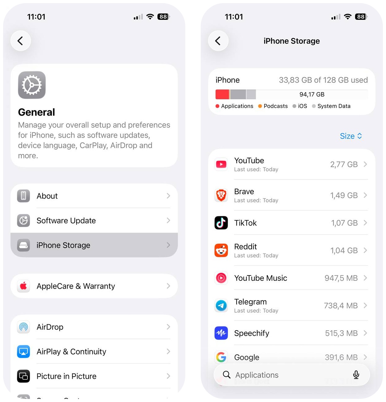 Check iPhone storage in Settings