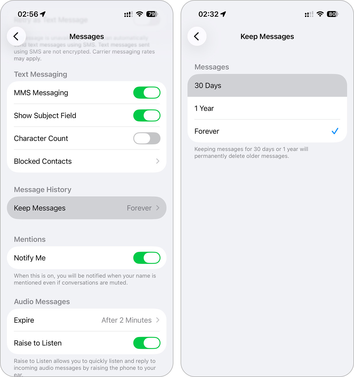 Change Keep Messages setting.