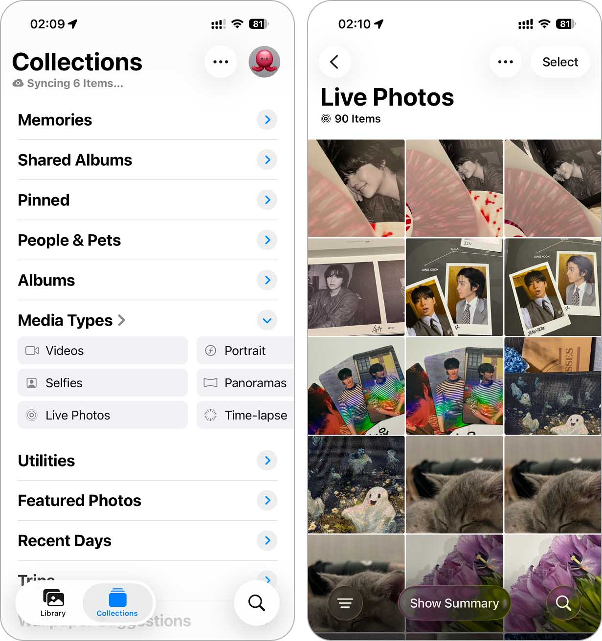 Open Live Photos category in Photos app