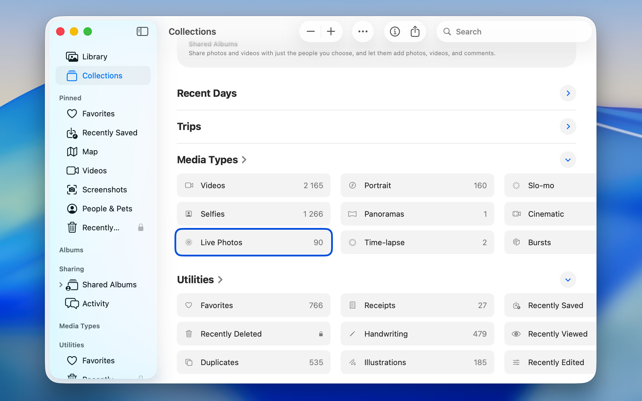 Open Live Photos album on Mac