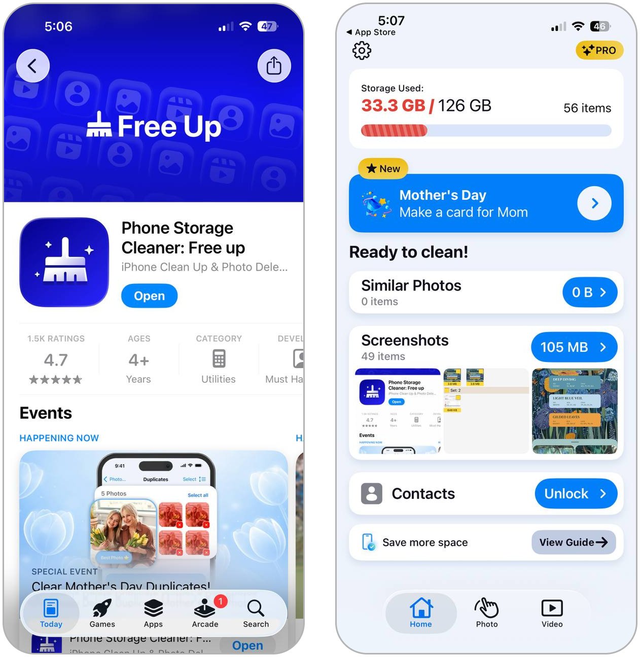 Opening Phone Storage Cleaner: Free Up on iPhone.