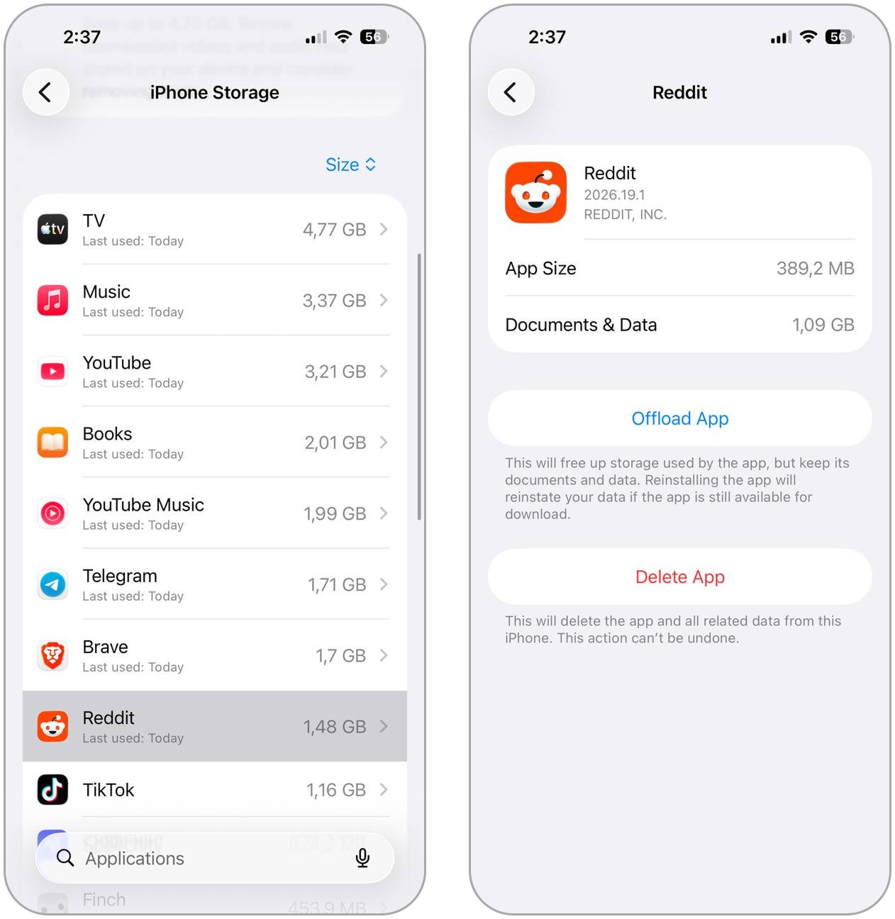 Décharger l’app