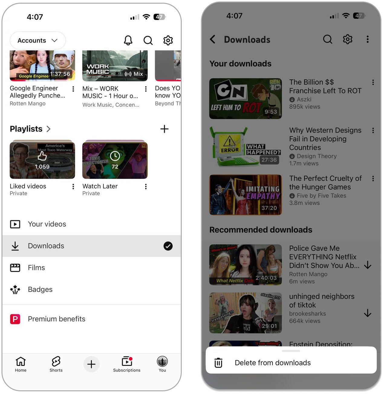 Supprimer les téléchargements de YouTube