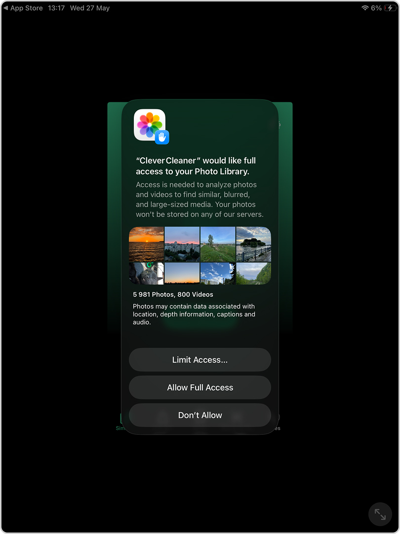 Allow Clever Cleaner full access to Photos