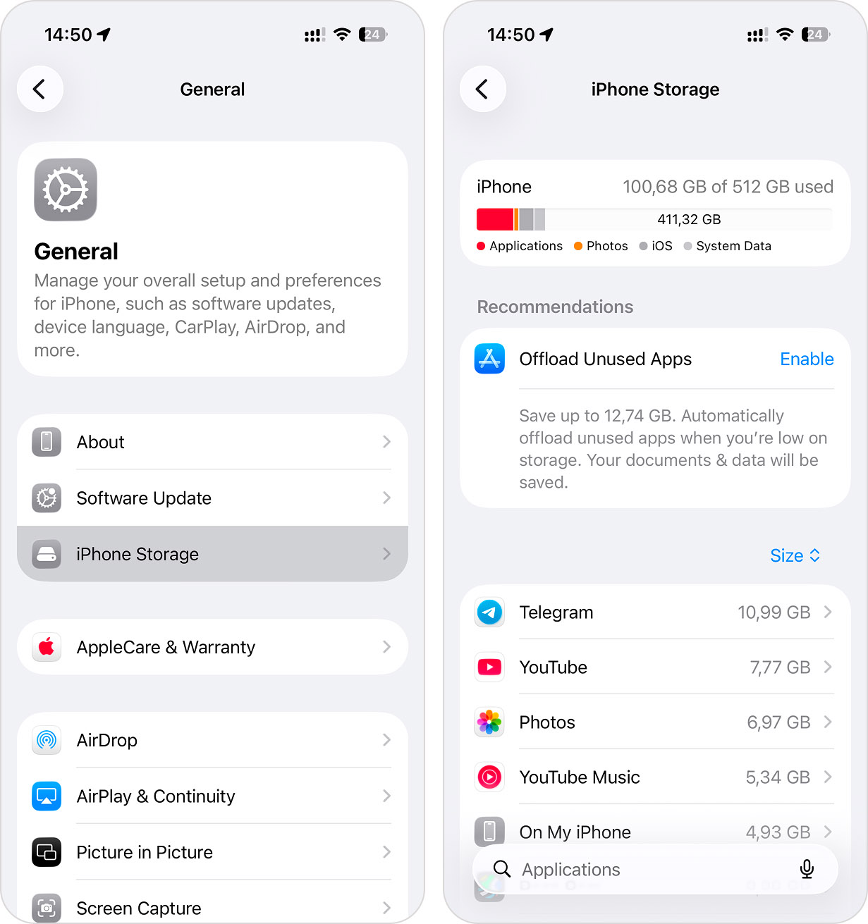 Check iPhone storage