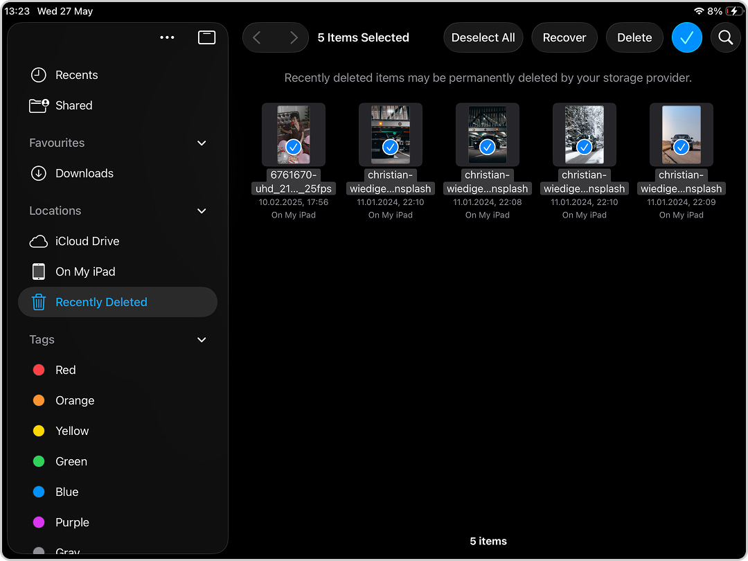 Clear Recently Deleted in Files app