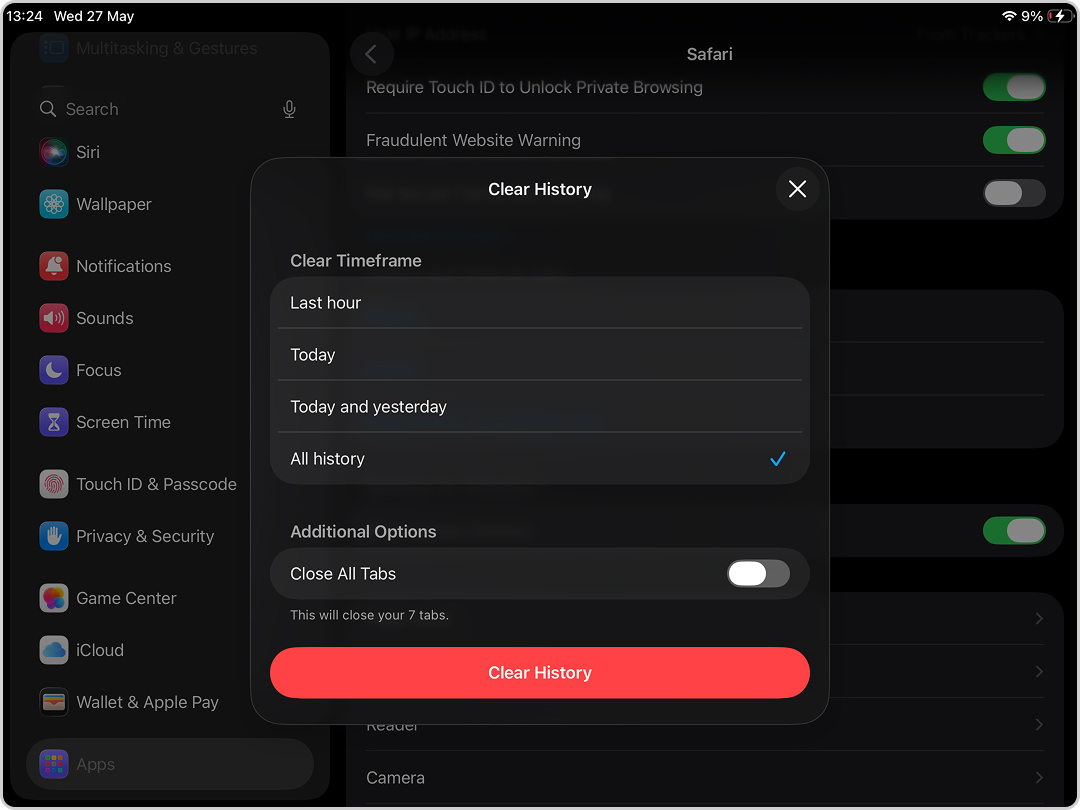 Clear History button