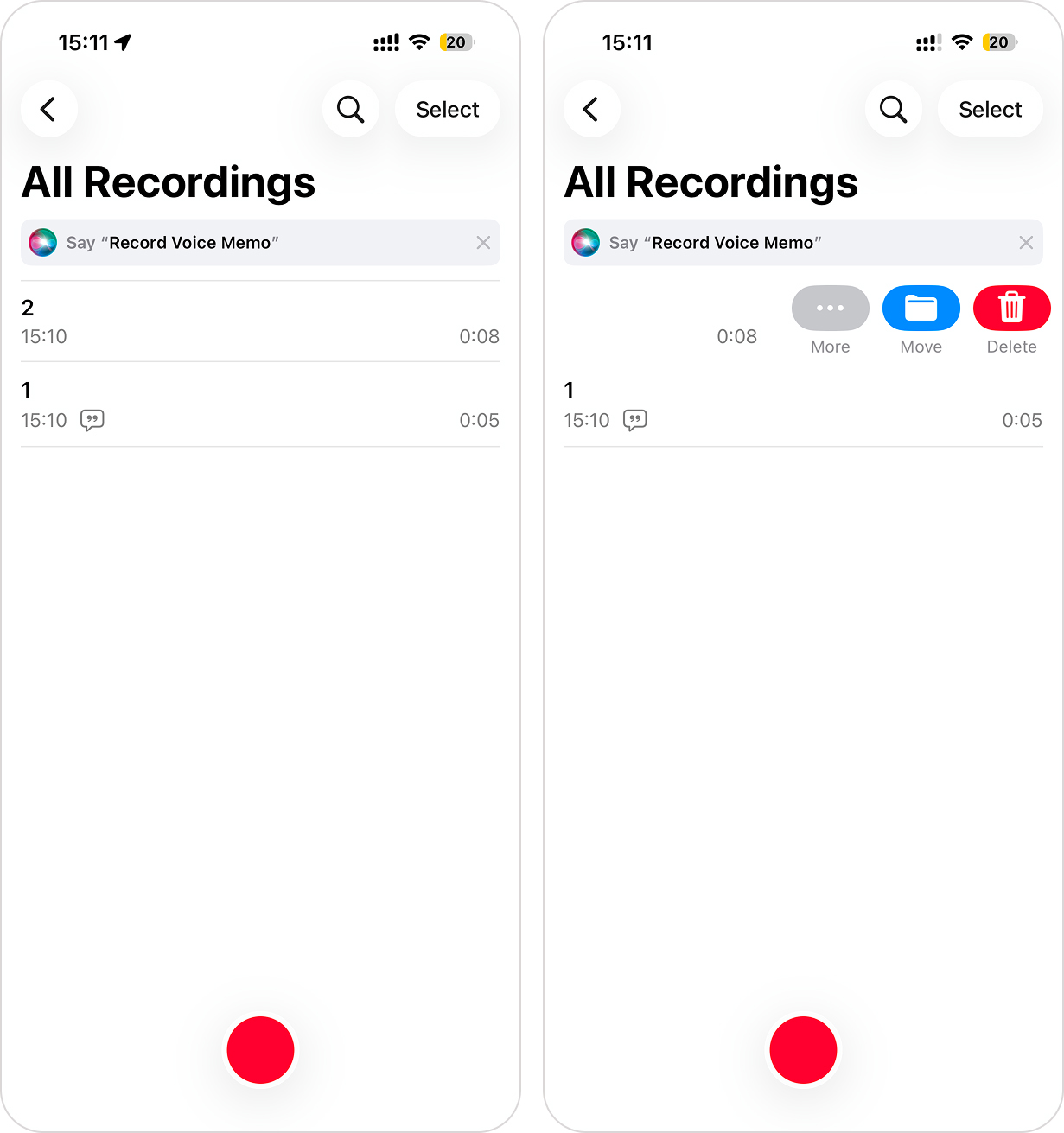 Delete Voice Memo recording