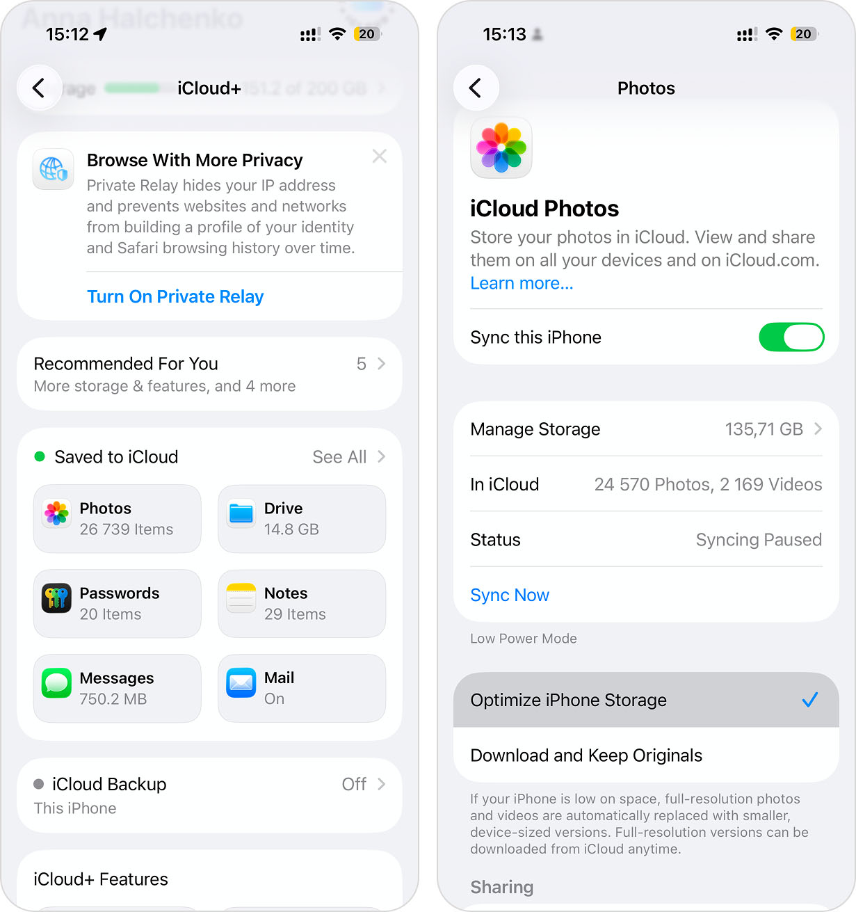iCloud Photos settings