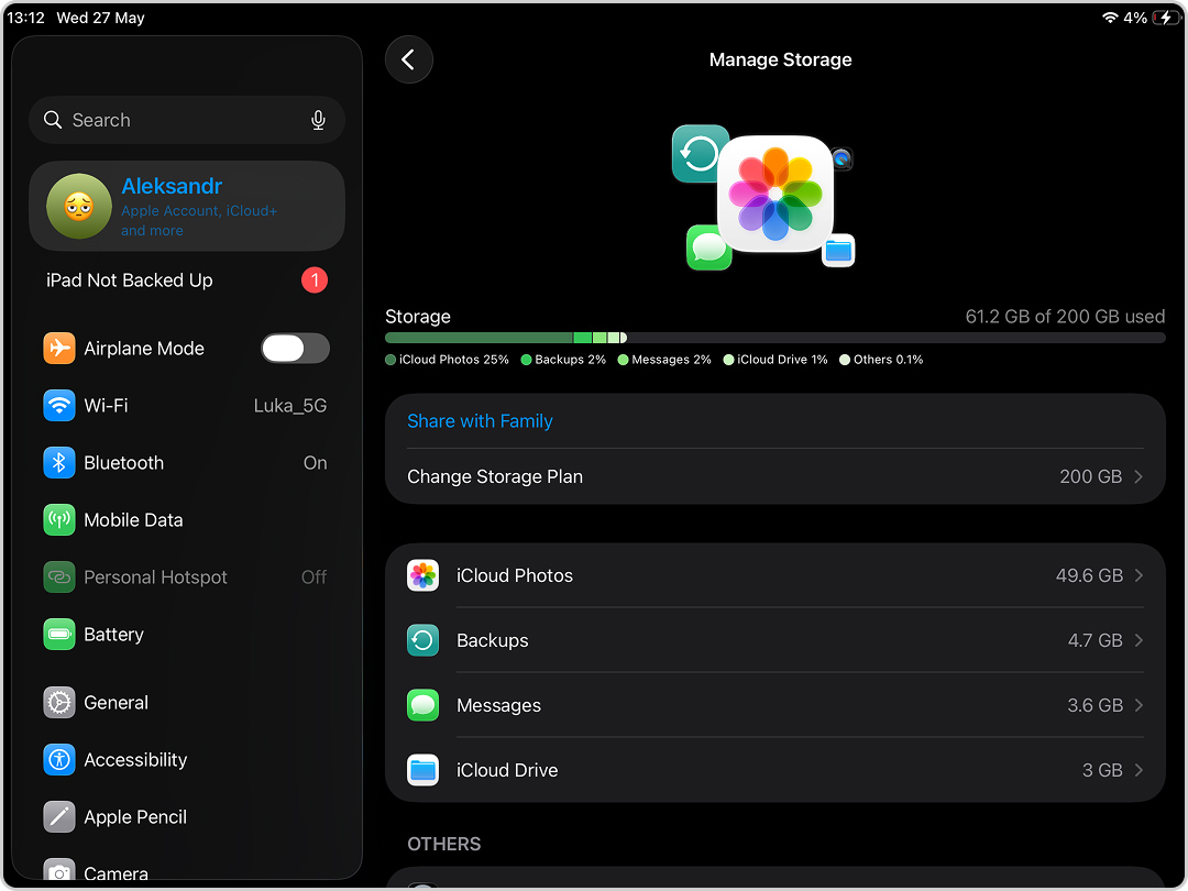 Open iCloud storage settings