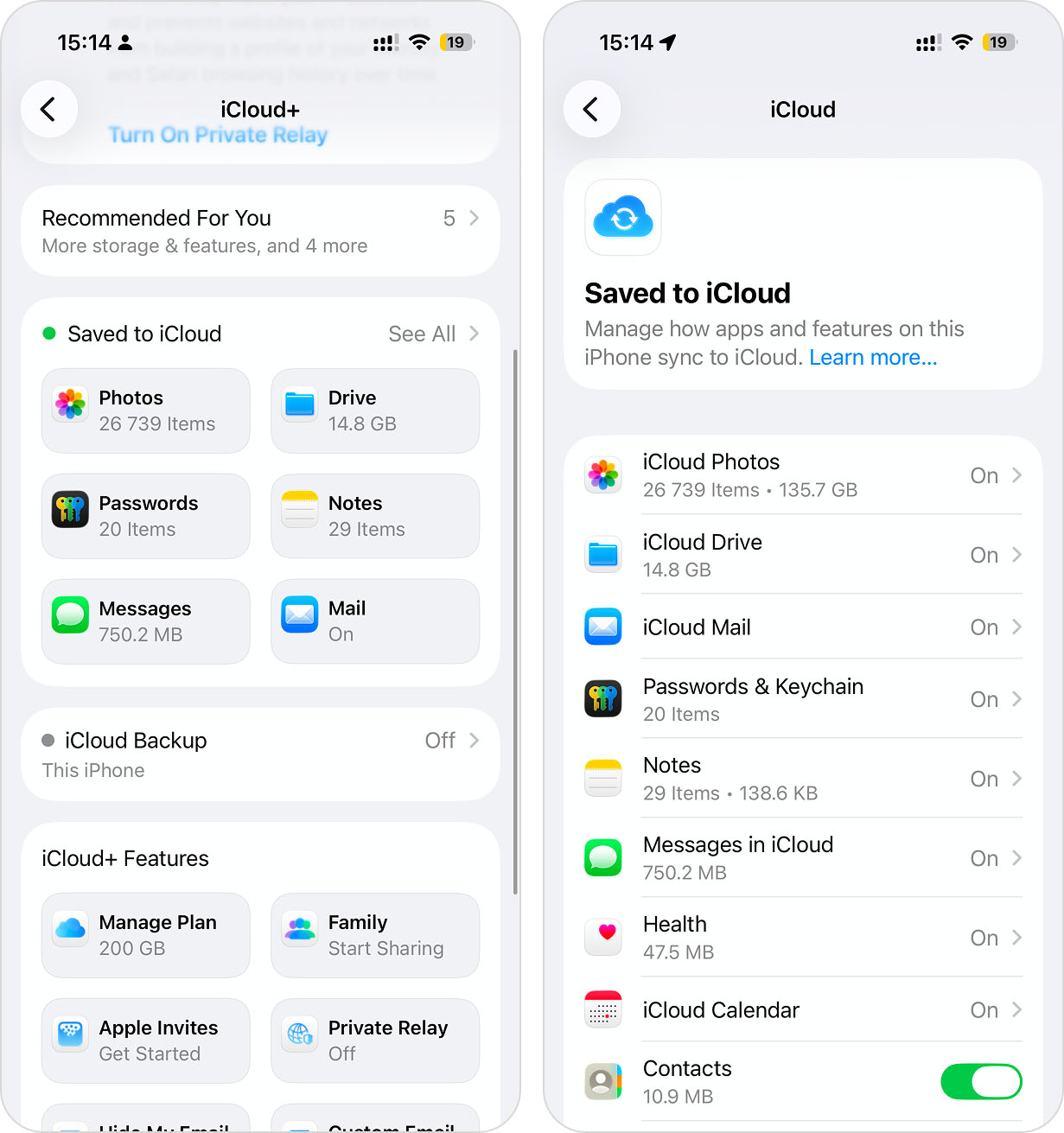 Apps using iCloud settings