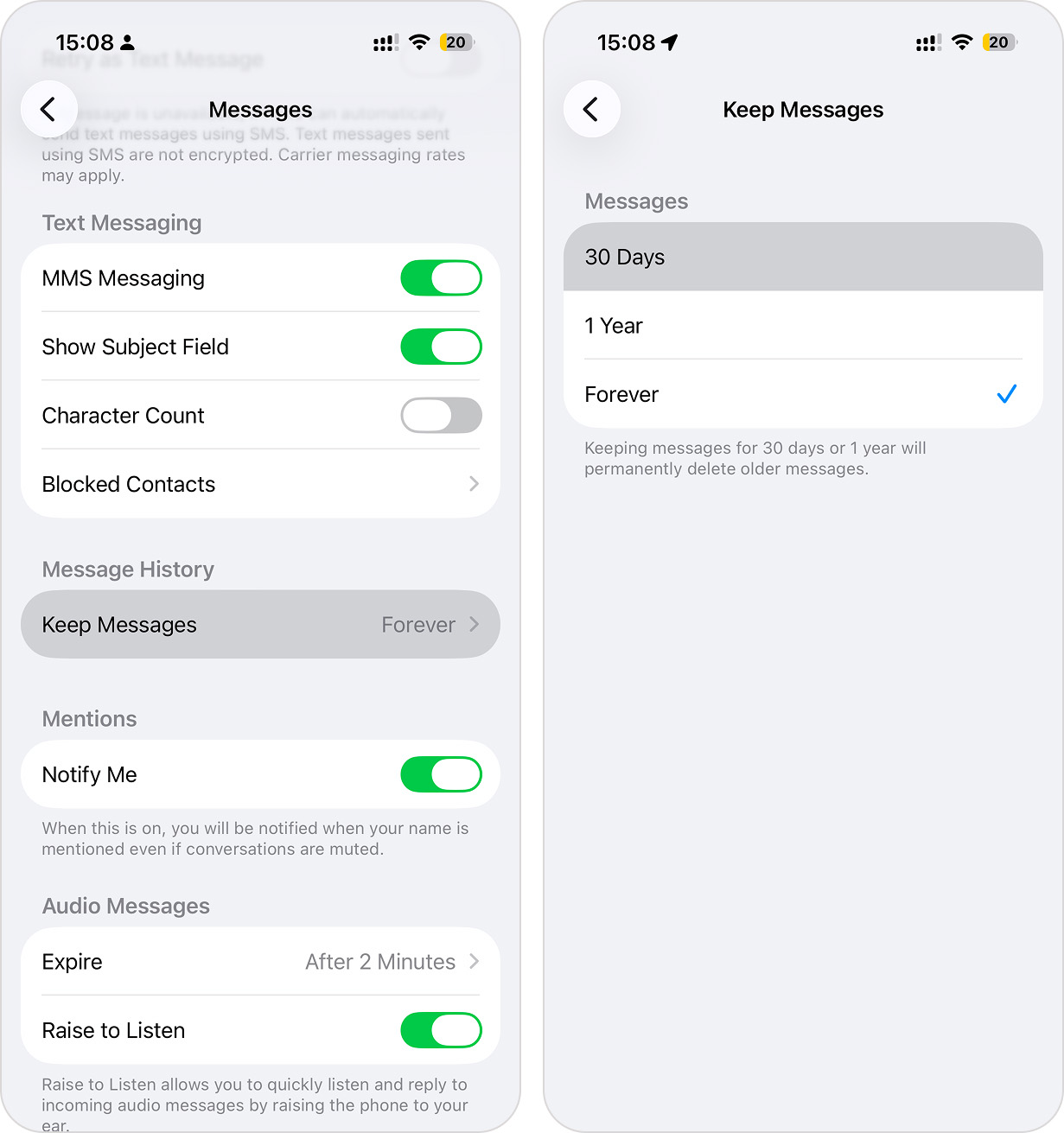 Set Keep Messages option