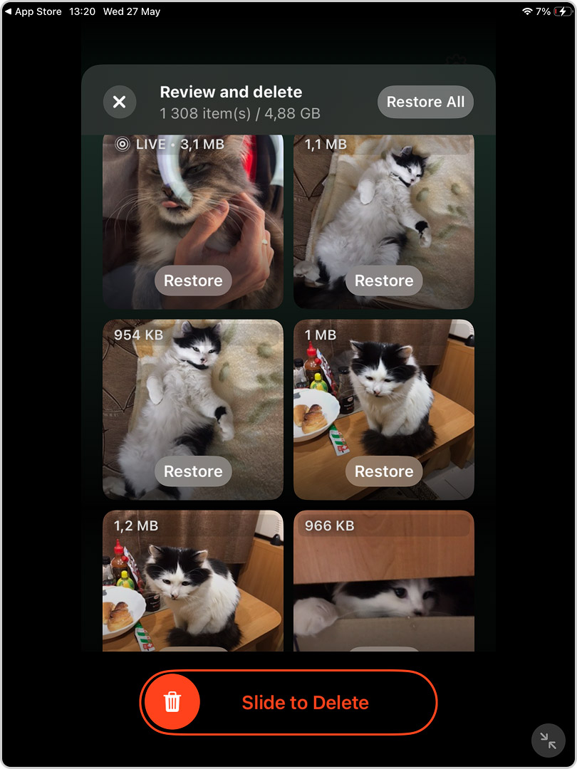 Slide to Delete photos