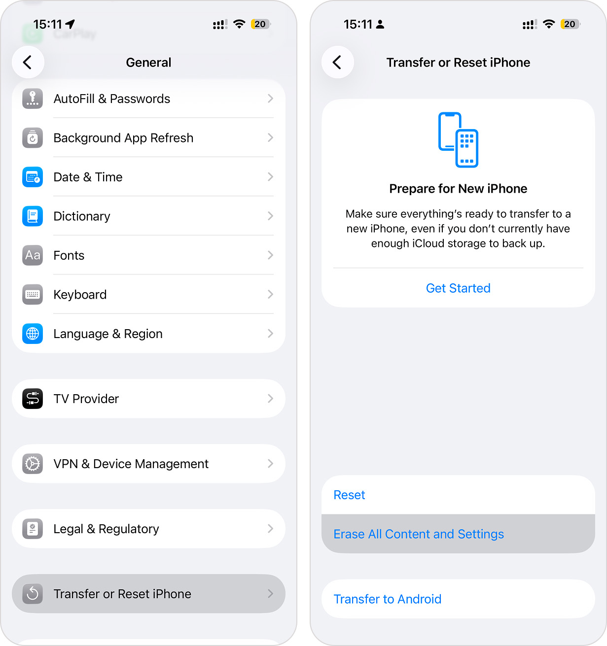 Transfer or Reset iPhone screen