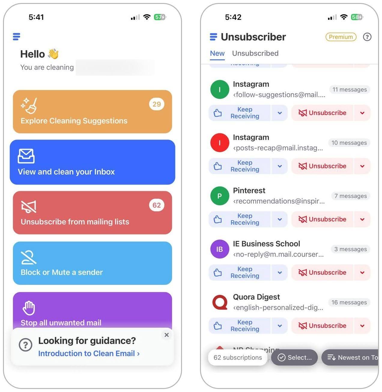 Viewing Clean Email on iPhone.