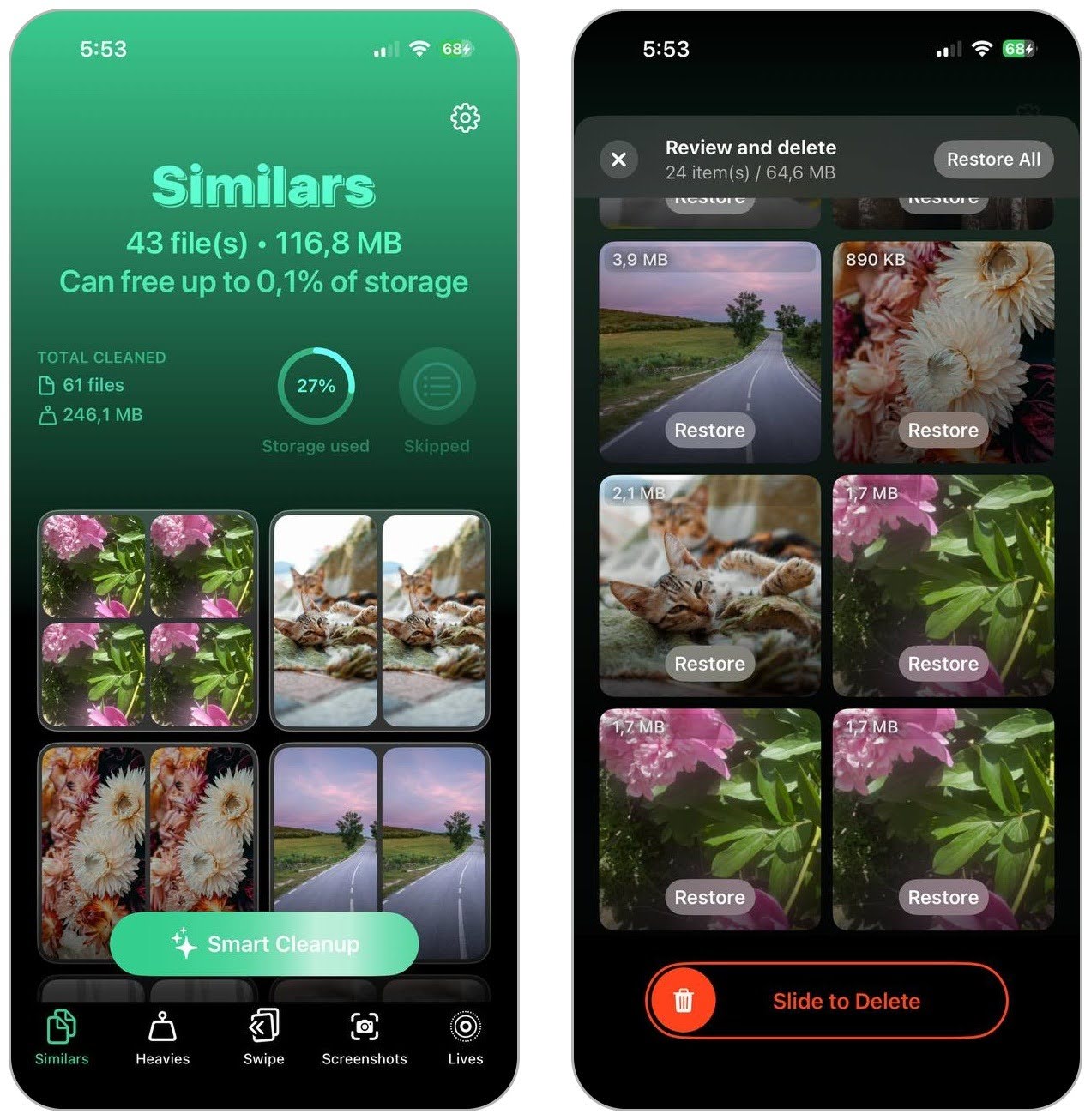 Viewing Clever Cleaner on iPhone.