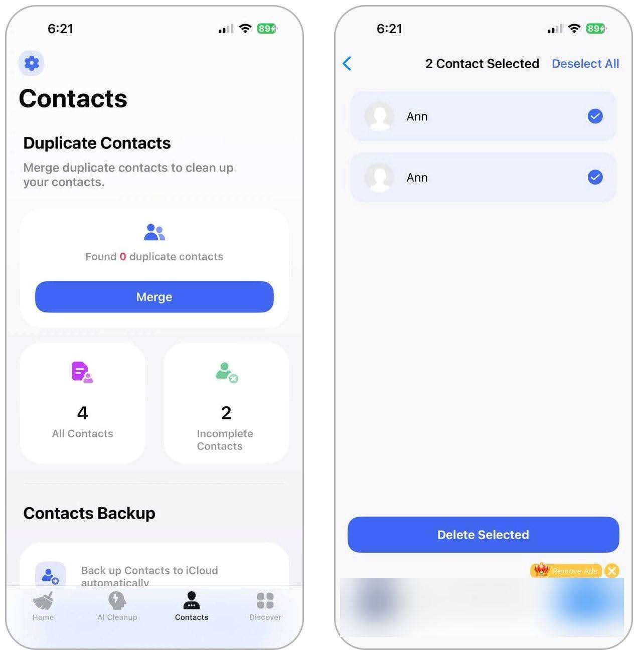 Viewing Simple Cleaner on iPhone.
