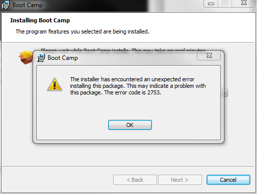 boot camp installer encountered errors